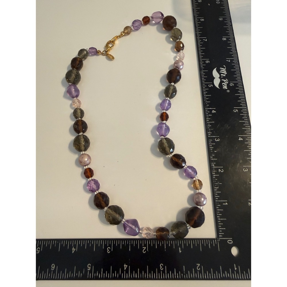 Joan Rivers Purple Smoky Brown Faceted Bead Necklace Gold Tone Lobster Clasp 19"